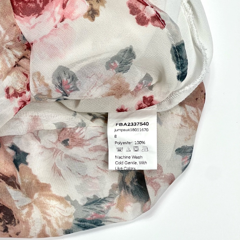 Romwe Floral Chiffon Ruffle Long Bell Sleeve High Neck Open Back Loose Romper XS - Picture 7 of 7